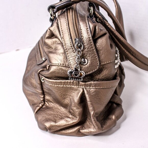 Kathy Van Zeeland Purse Top Handle Bag Vinyl Studded Rhinestones Brown - Picture 4 of 7